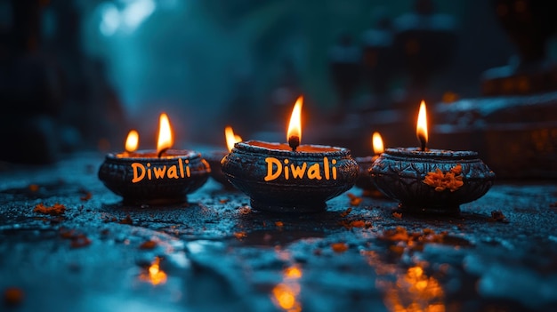 Photo diwali celebration with glowing candles