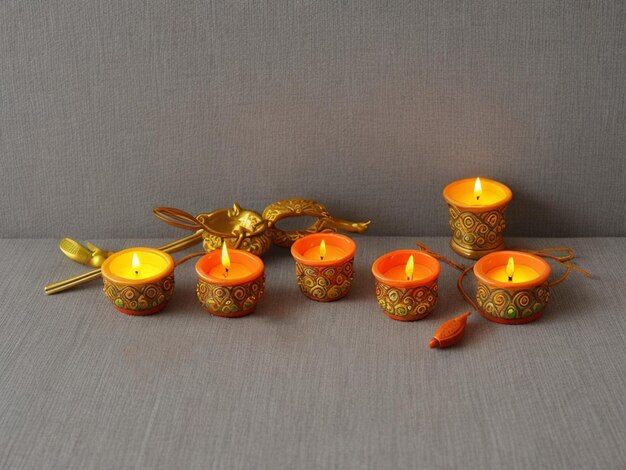 Photo diwali colorful clay diya oil lamps