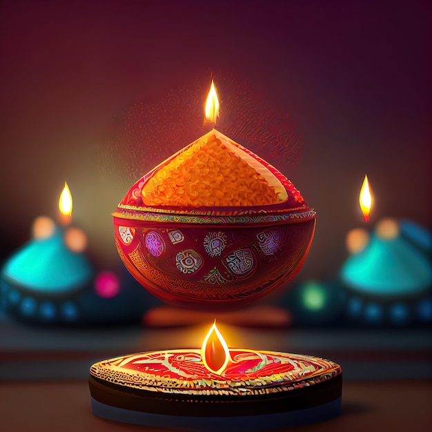 Diwali day festival Diwali lanterns background with candles and blurred lights