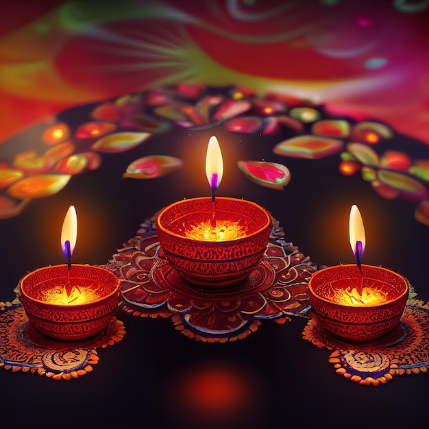 Diwali day festival Diwali lanterns background with candles and blurred lights