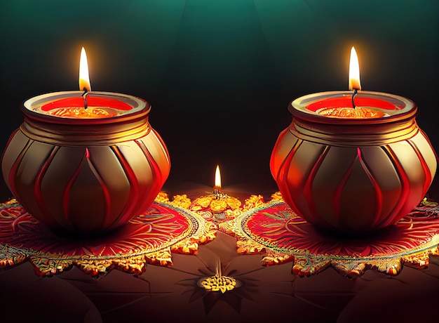 Diwali day festival Diwali lanterns background with candles and blurred lights