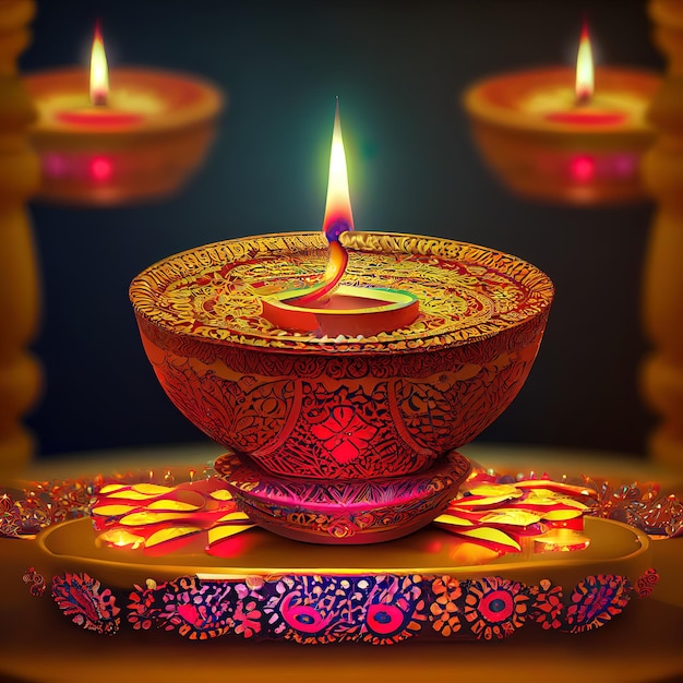 Diwali day festival Diwali lanterns background with candles and blurred lights