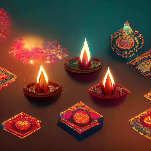 Diwali day festival Diwali lanterns background with candles and blurred lights