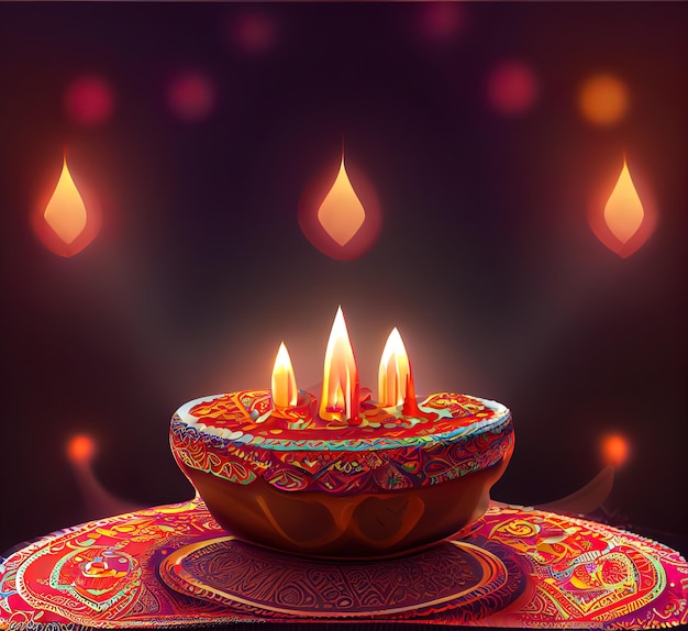 Diwali day festival Diwali lanterns background with candles and blurred lights