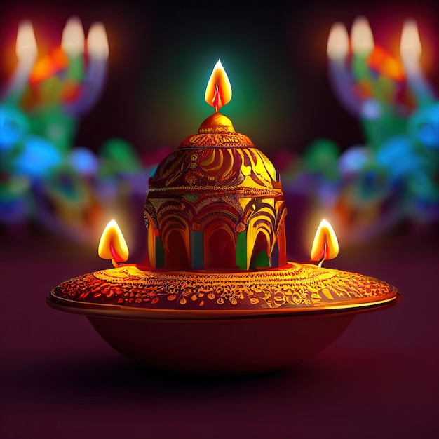 Diwali day festival Diwali lanterns background with candles and blurred lights