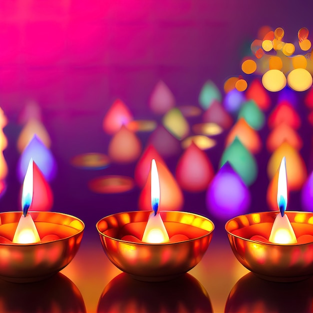 Diwali day festival Diwali lanterns background with candles and blurred lights