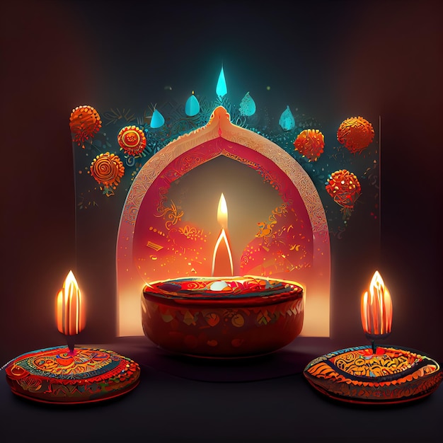 Diwali day festival Diwali lanterns background with candles and blurred lights