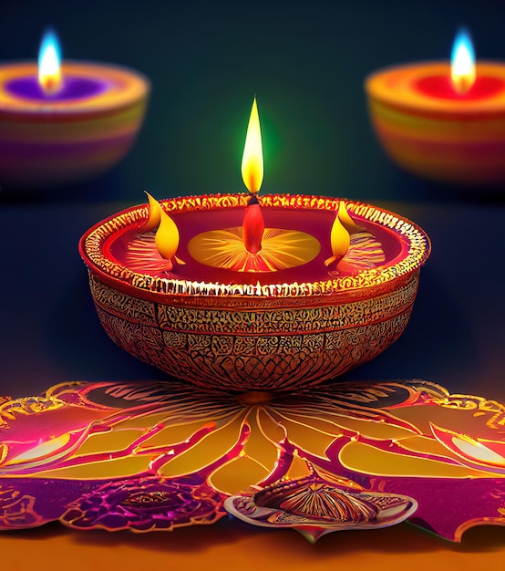 Diwali day festival Diwali lanterns background with candles and blurred lights