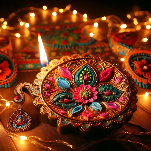 diwali decoration with glowing lamp