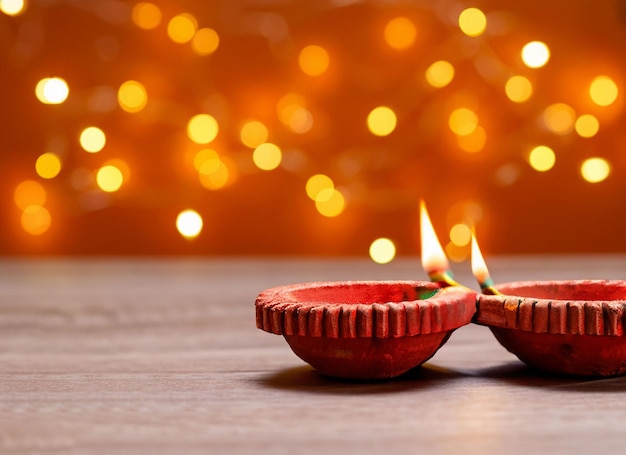 Diwali decoration on wooden table home