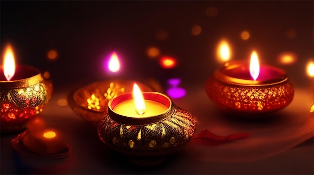 Diwali Diya or many oil lamp isolated festival of lights