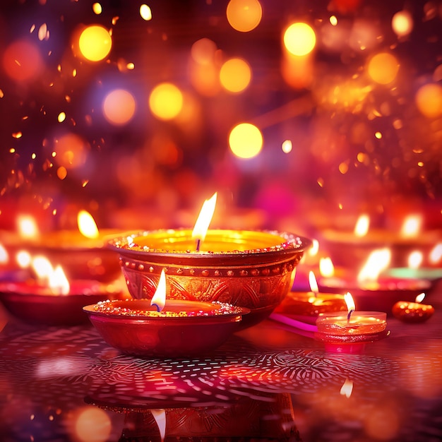 Diwali diya or oil lamp on indian streets festival of lights Generative ai