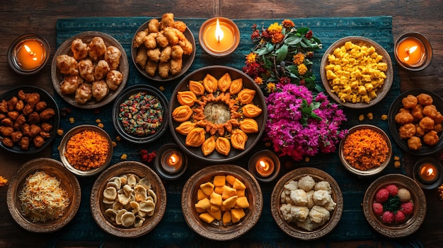 Diwali Feast with Traditional Indian food