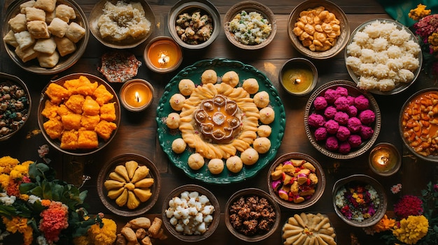 Diwali Feast with Traditional Indian food