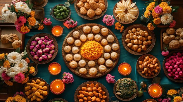 Photo diwali feast with traditional indian food