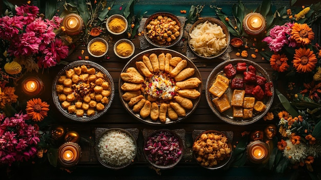 Diwali Feast with Traditional Indian food