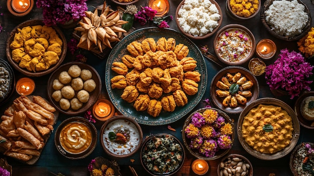 Diwali Feast with Traditional Indian food