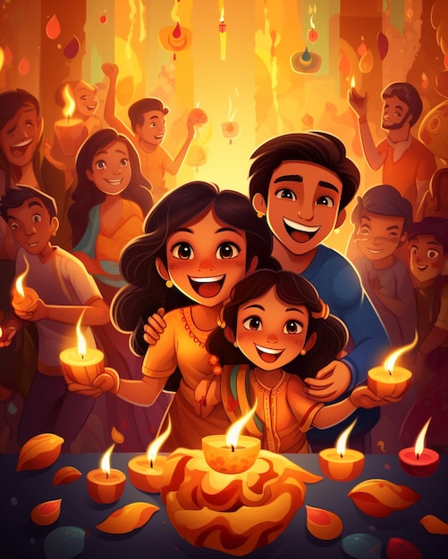 Diwali festival Cartoon poster India indian celebrations