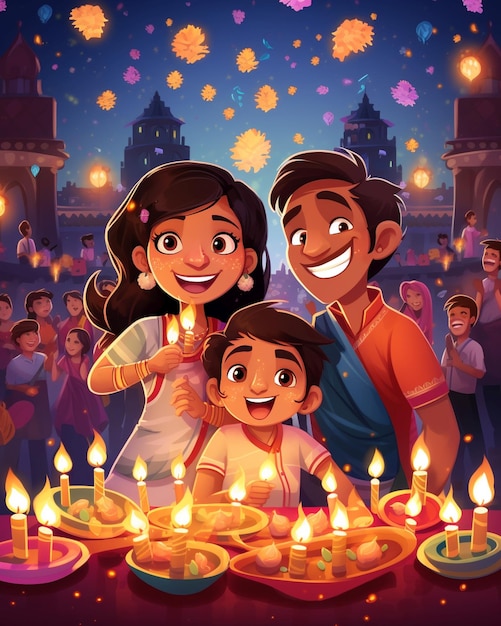 Diwali festival Cartoon poster India indian celebrations