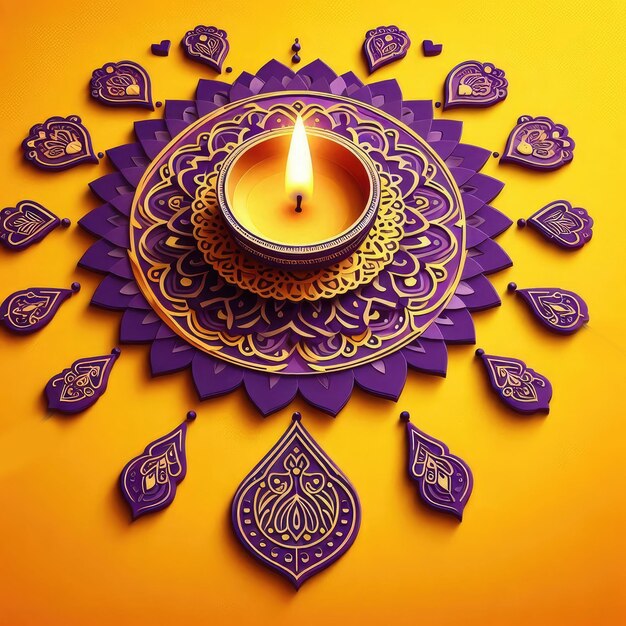 Diwali Festival Design with Paper Crafting Rangoli and Hanging Diya