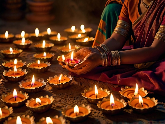 Diwali festival holiday design Indian Rangoli flowers and diya oil lamp