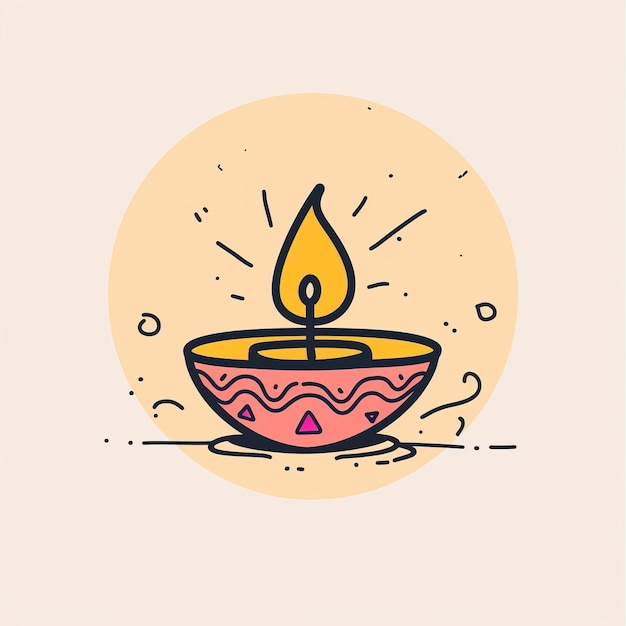 Photo diwali festival of lights celebration a candle is lit in diya oil lamp drawing illustration