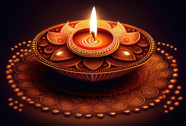 Diwali the festival of lights colorful lanterns with candlelight in the dark background Holiday and culture concept Generative AI