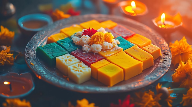 Photo diwali festive season sweets being displayed on a plate