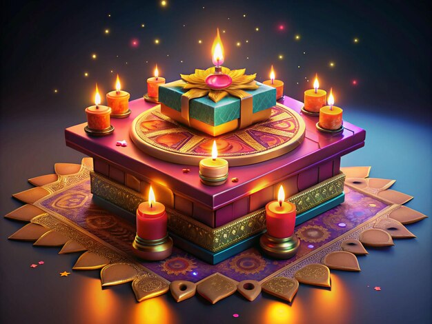 Photo diwali gift box with candles