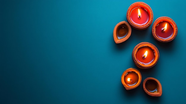 Photo diwali greeting template with burning candles and place to write text