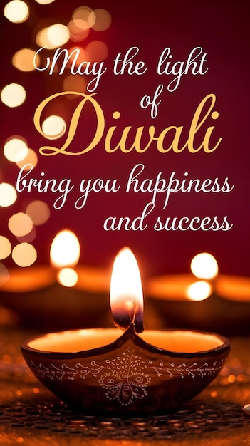 Photo a diwali greeting with an oil lamp diya in the foreground glowing softly