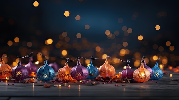 Diwali holiday template festive background with lanterns on dark