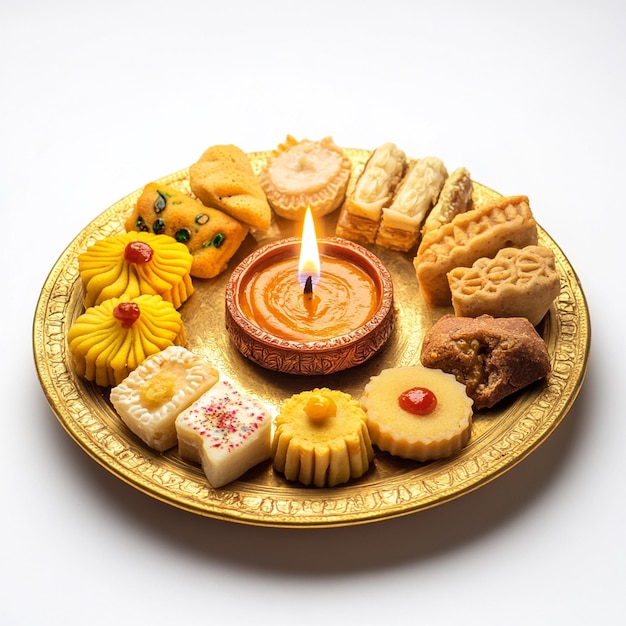 diwali Indian Delicious Mix Sweet Food or Mix Mithai isolated on dish on white background