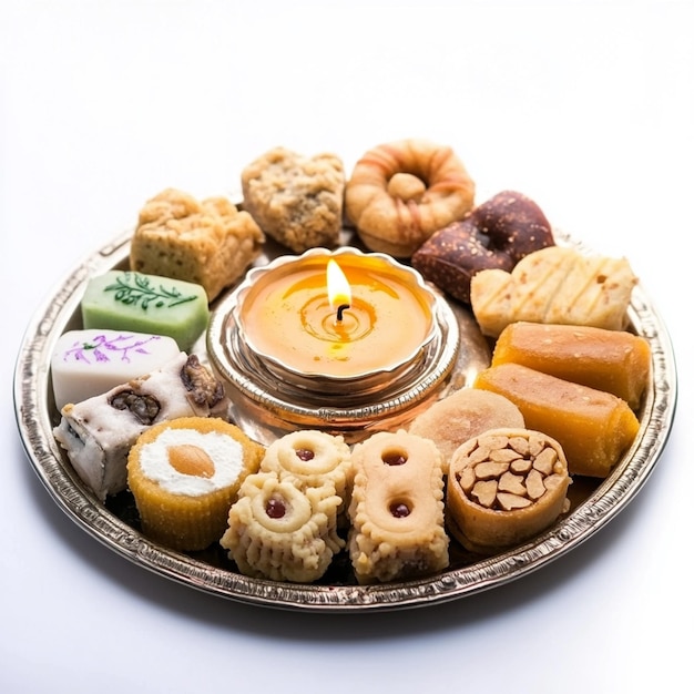 diwali Indian Delicious Mix Sweet Food or Mix Mithai isolated on dish on white background