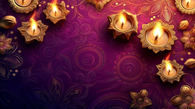 Photo diwali invitation card with rangoli and diyas