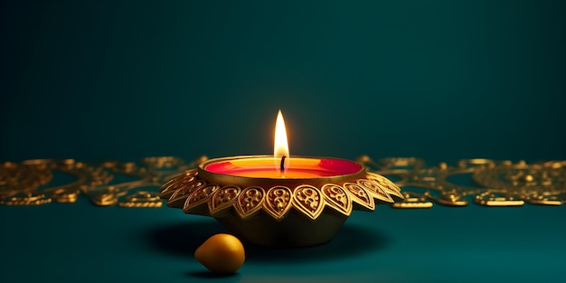 A diwali lamp with a candle in the middle