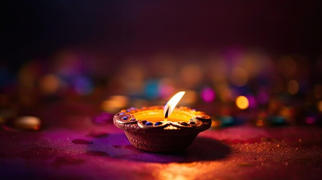 A diwali lamp with a flame in the middle