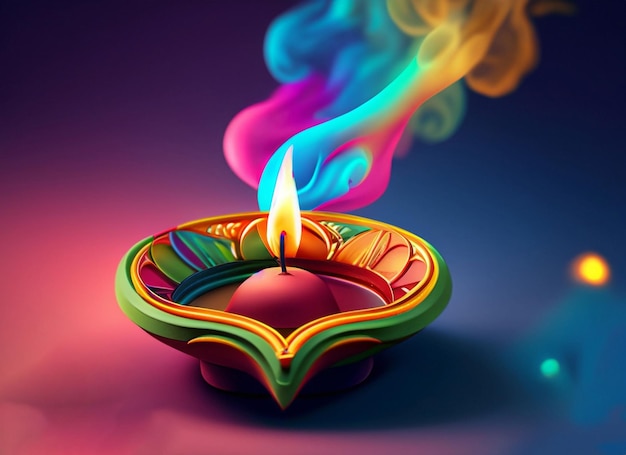 Diwali lampdiya background with beautiful flame and colorful smoke Happy Diwali concept