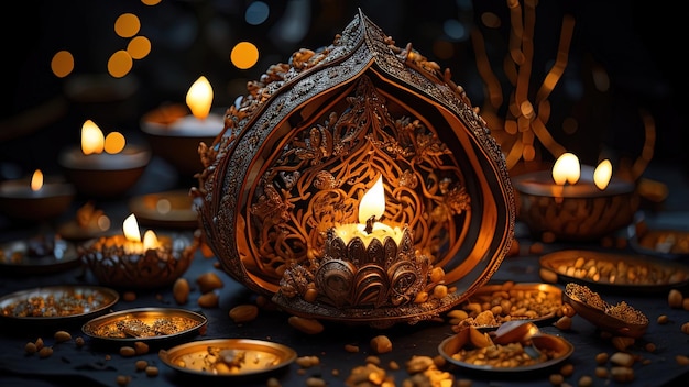 Diwali oil lamps lit during festival of lights in India