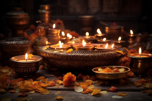 Diwali Puja Serenity Illuminating Traditions Created with Generative AI