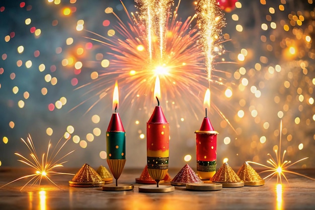 Photo diwali rocket firecrackers and light background