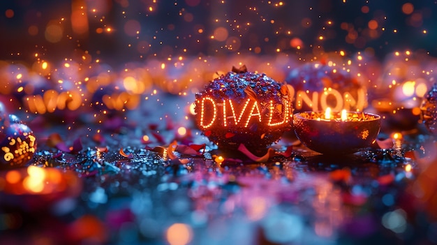 Photo diwali text with nice ink and wave effect background 3d render