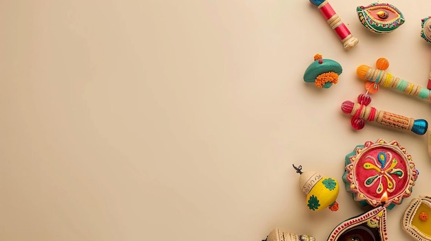 Diwali Toys on Flat Beige Background