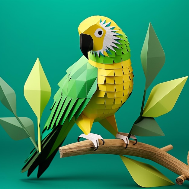 Diy Budgerigar Paper Craft Polygon Design Perched On Tree Branch