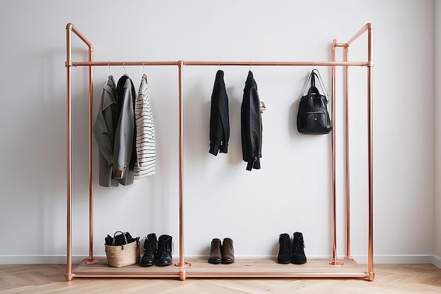 Photo diy copper pipe clothing rack with minimalist appeal