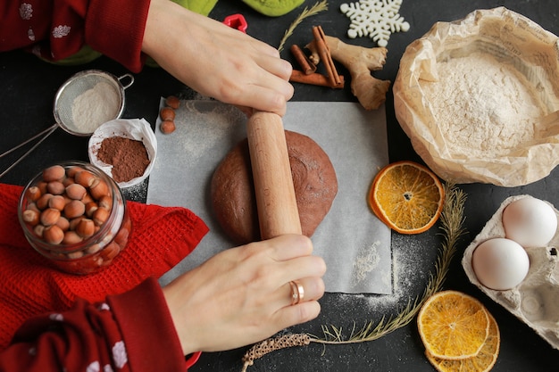 DIY gingerbread at home Prepare ginger and chocolate cookies together Cooking gingerbread at home