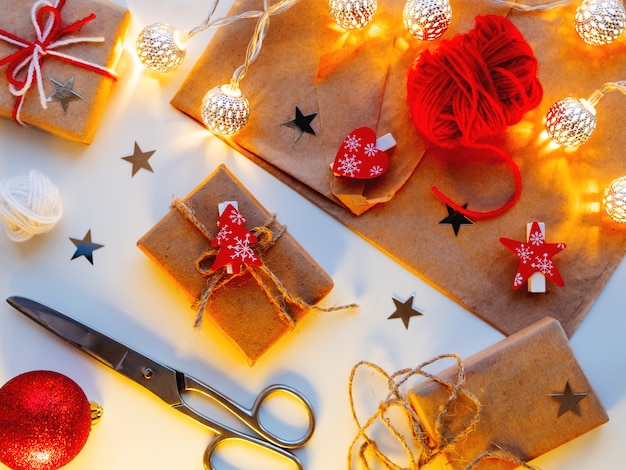 DIY presents wrapped in craft paper.