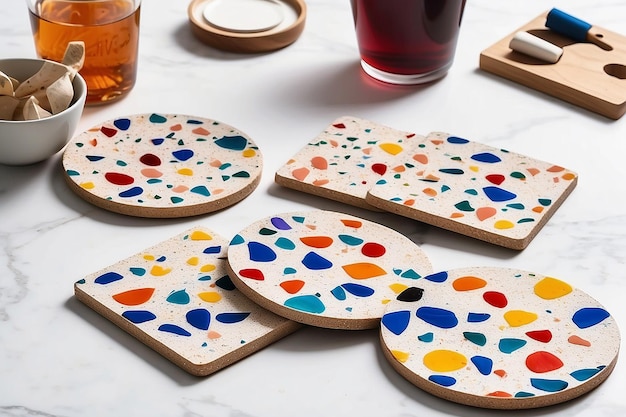 DIY Terrazzo Coaster Set with Artistic Color Patterns