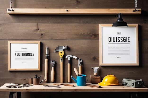 DIY Workshop Tool Usage Guidelines Signage Mockup with blank white empty space for placing your design