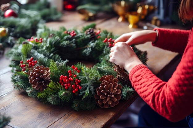 DIY wreath by a woman